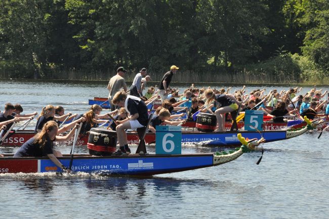 © DRB Mehr als 100 Teams aus Schwerin und Umgebung traten bei den 21. Schülermeisterschaften im Drachenboot an.